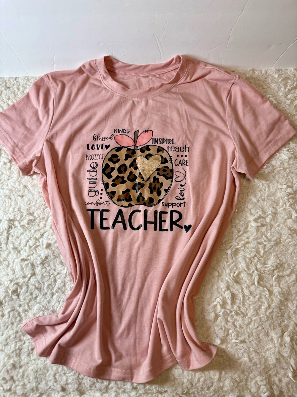 Pink Teacher Leopard Apple Graphic Tee